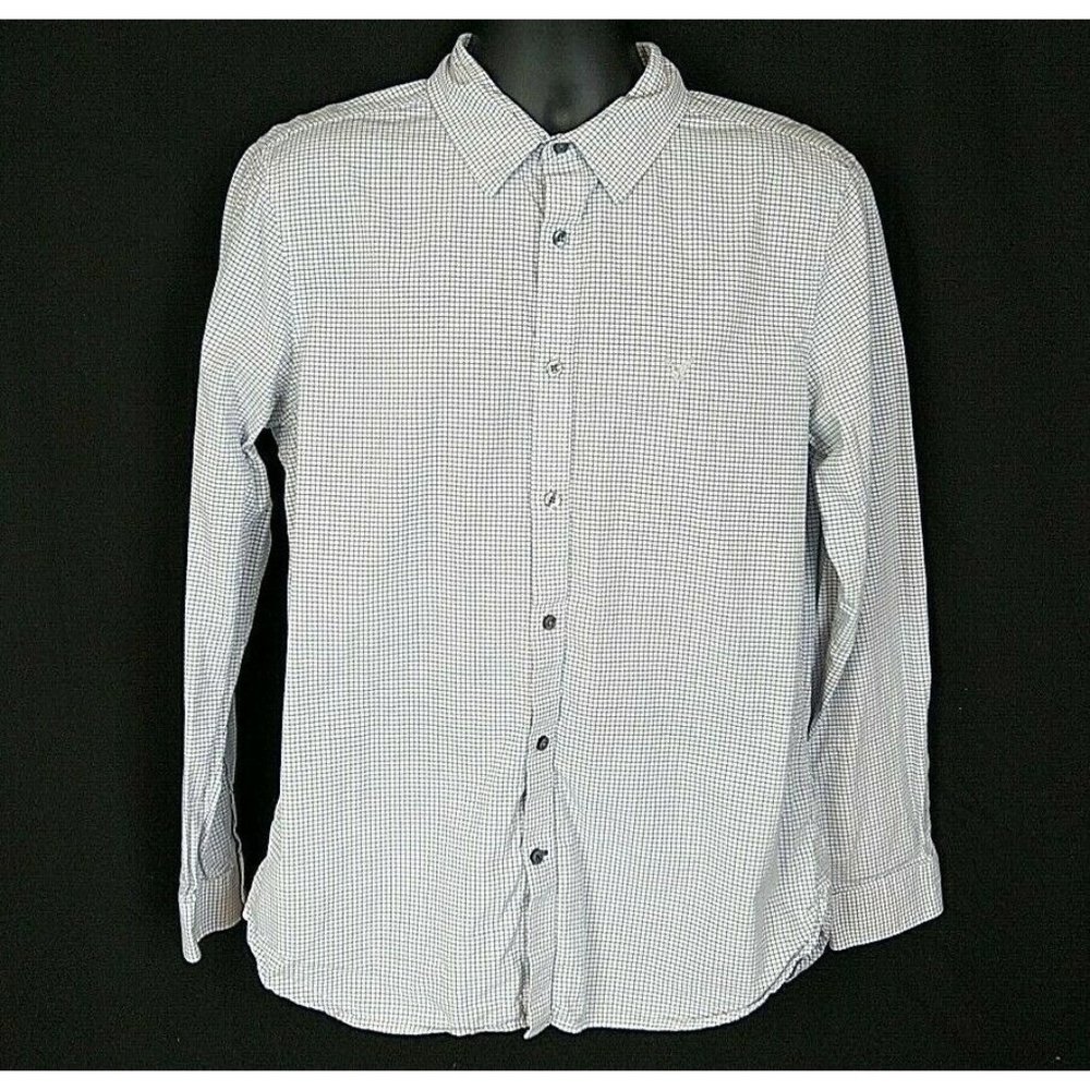 American Eagle Outfitters Mens L Shirt White Checked Slim Fit Button Up Long Slv